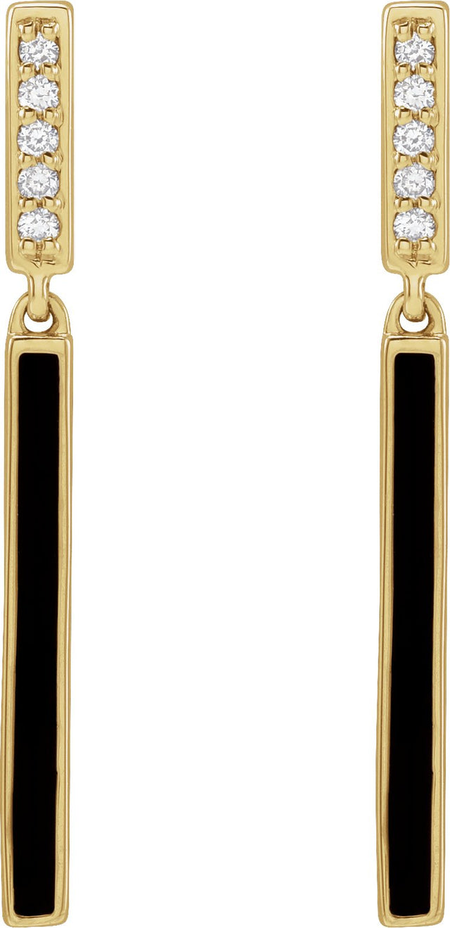 14K Gold Round Natural Diamond Enamel Bar Earrings - Yellow Gold - view 2