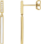 14K Gold Round Natural Diamond Enamel Bar Earrings - Yellow Gold