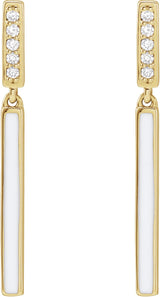 14K Gold Round Natural Diamond Enamel Bar Earrings - Yellow Gold - view 2