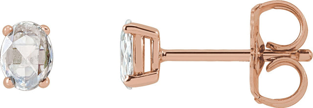 14K Gold Natural Diamond Oval 4-Prong Rose-Cut Stud Earrings - Rose Gold
