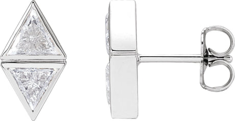 Platinum Triangle Natural Diamond Two-Stone Bezel-Set Earrings