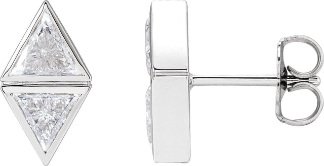 Platinum Triangle Natural Diamond Two-Stone Bezel-Set Earrings
