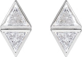 14K Gold Triangle Natural Diamond Two-Stone Bezel-Set Earrings - White Gold - view 2