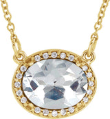 14K Gold Oval White Diamond Halo-Style Necklace - Yellow Gold