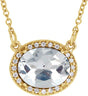14K Gold Oval White Diamond Halo-Style Necklace - Yellow Gold
