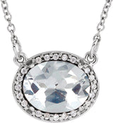 14K Gold Oval White Diamond Halo-Style Necklace - White Gold