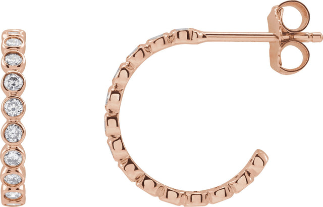 14K Gold Round Lab-Grown Diamond Bezel-Set Hoop Earrings - Rose Gold