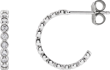 14K Gold Round Lab-Grown Diamond Bezel-Set Hoop Earrings - White Gold