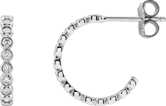 14K Gold Round Lab-Grown Diamond Bezel-Set Hoop Earrings - White Gold