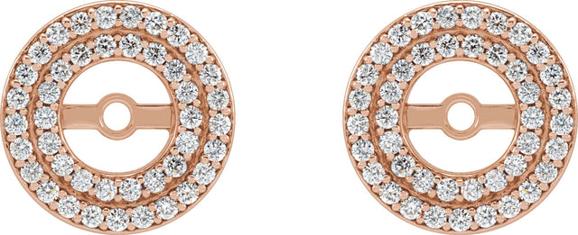14K Gold Natural Diamond Double Halo-Style Earring Jackets - Rose Gold - view 2