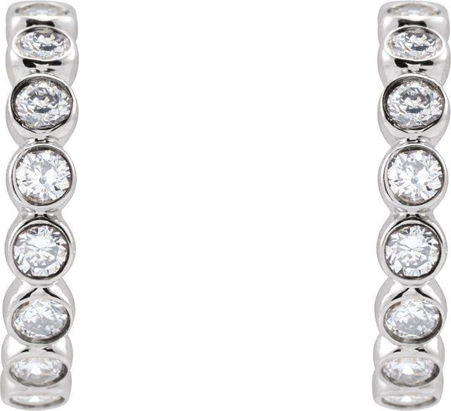 14K Gold Round Lab-Grown Diamond Bezel-Set Hoop Earrings - White Gold - view 2