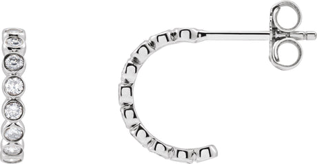 14K Gold Round Lab-Grown Diamond Bezel-Set Hoop Earrings - White Gold