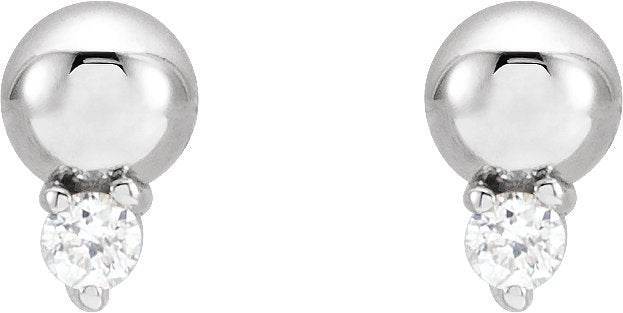 14K Gold Round Natural Diamond Accented Bead Earrings - White Gold - view 2