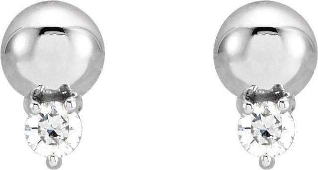 Platinum Round Natural Diamond Accented Bead Earrings - view 2