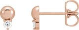 14K Gold Round Natural Diamond Accented Bead Earrings - Rose Gold