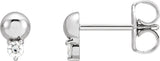 14K Gold Round Natural Diamond Accented Bead Earrings - White Gold