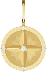 14K Gold Round Natural Diamond Compass Pendant - Yellow Gold