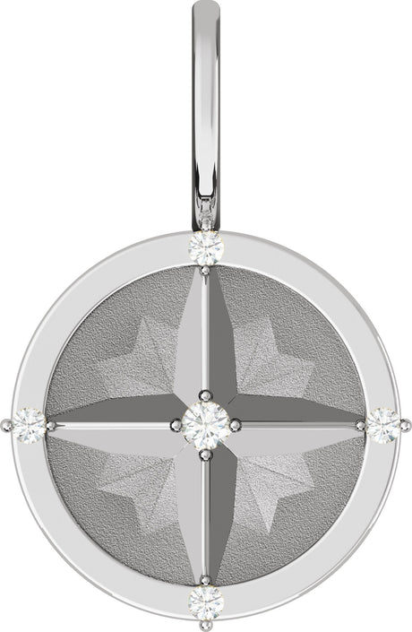 Platinum Round Natural Diamond Compass Pendant