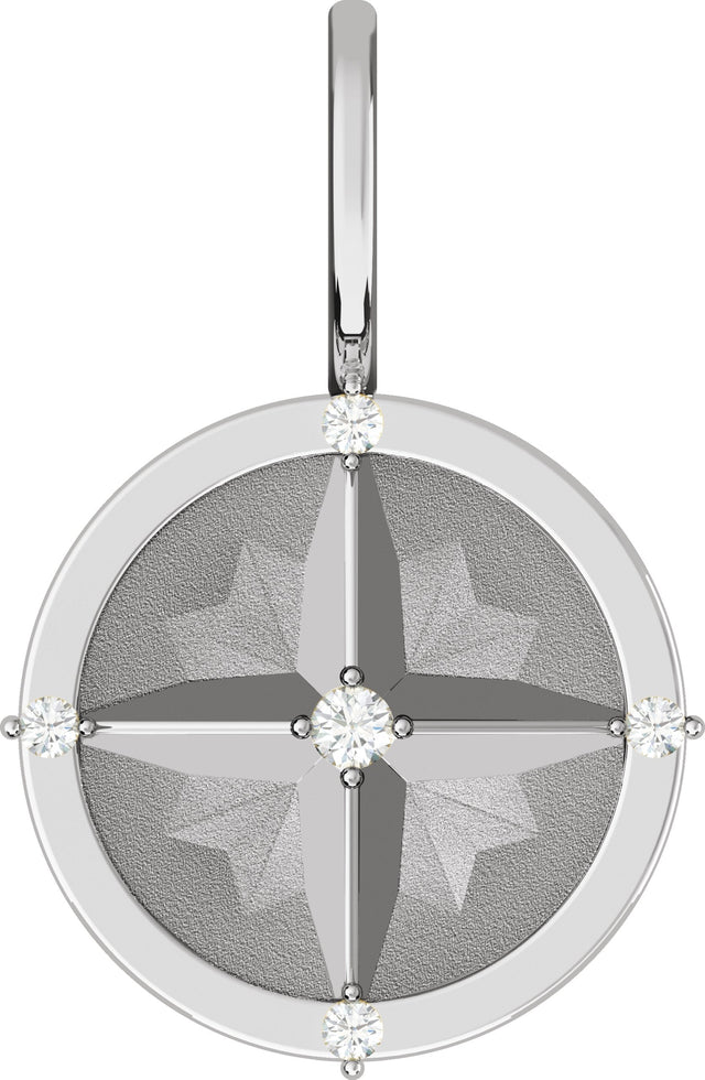 Platinum Round Natural Diamond Compass Pendant