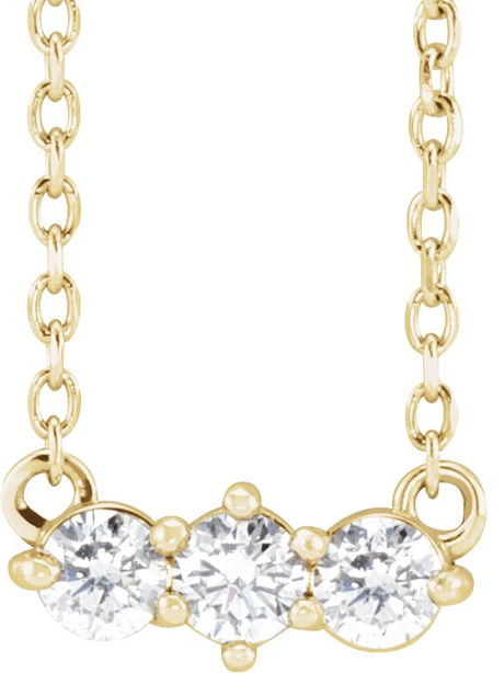 14K Gold Round Natural Diamond Three-Stone Bar Necklace – 1/5 CTW - Yellow Gold