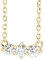 14K Gold Round Natural Diamond Three-Stone Bar Necklace – 1/5 CTW - Yellow Gold