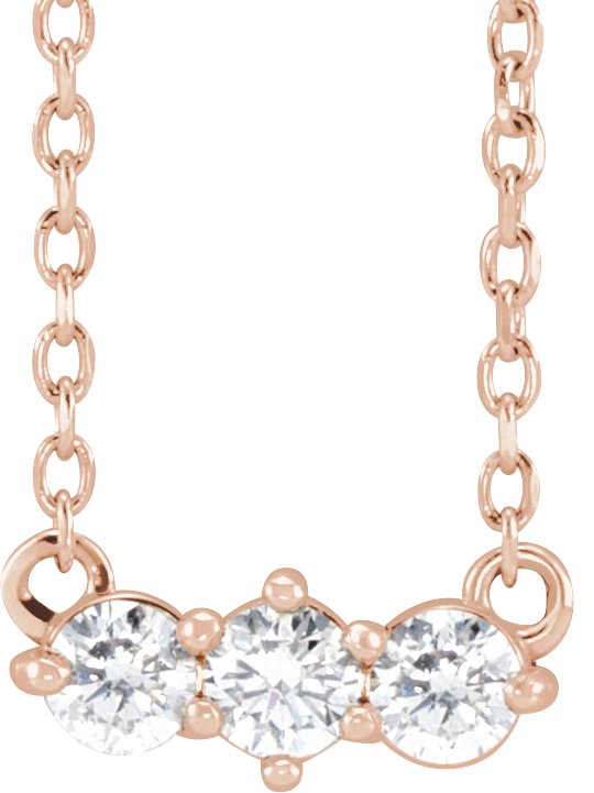 14K Gold Round Natural Diamond Three-Stone Bar Necklace – 1/5 CTW - Rose Gold