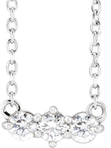 Platinum Round Natural Diamond Three-Stone Bar Necklace – 1/5 CTW