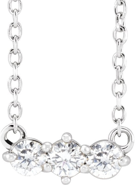 Platinum Round Natural Diamond Three-Stone Bar Necklace – 1/5 CTW