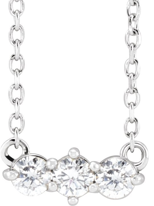Platinum Round Natural Diamond Three-Stone Bar Necklace – 1/5 CTW