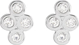 Platinum Round Natural Diamond Bezel-Set Cluster Earrings - view 2