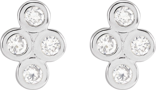 Platinum Round Natural Diamond Bezel-Set Cluster Earrings - view 2