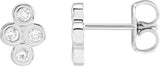 14K Gold Round Natural Diamond Bezel-Set Cluster Earrings - White Gold