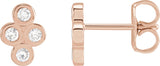 14K Gold Round Natural Diamond Bezel-Set Cluster Earrings - Rose Gold