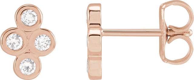 14K Gold Round Natural Diamond Bezel-Set Cluster Earrings - Rose Gold