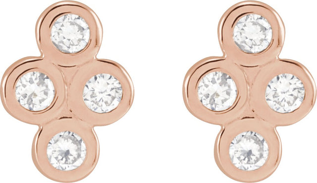 14K Gold Round Natural Diamond Bezel-Set Cluster Earrings - Rose Gold - view 2