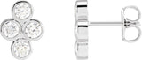 Platinum Round Natural Diamond Bezel-Set Cluster Earrings