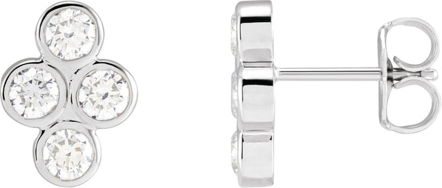 Platinum Round Natural Diamond Bezel-Set Cluster Earrings