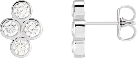 14K Gold Round Natural Diamond Bezel-Set Cluster Earrings - White Gold