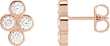 14K Gold Round Natural Diamond Bezel-Set Cluster Earrings - Rose Gold