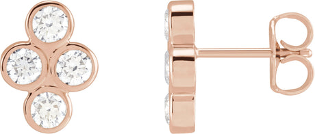 14K Gold Round Natural Diamond Bezel-Set Cluster Earrings - Rose Gold