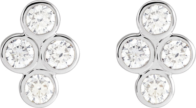 Platinum Round Natural Diamond Bezel-Set Cluster Earrings - view 2