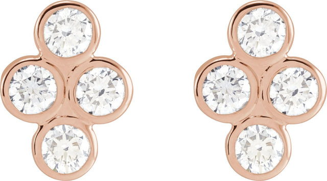 14K Gold Round Natural Diamond Bezel-Set Cluster Earrings - Rose Gold - view 2