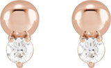 14K Gold Round Natural Diamond Accented Bead Earrings - Rose Gold - view 2