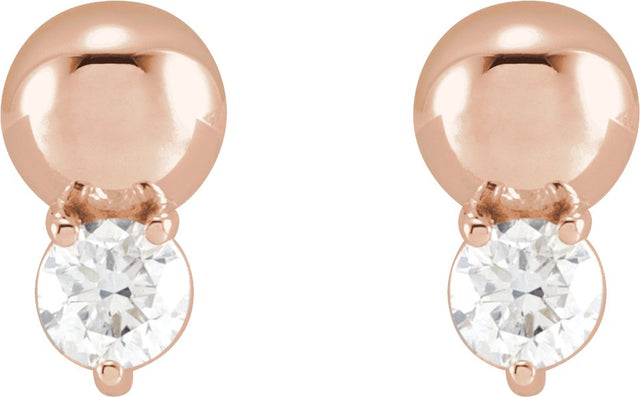 14K Gold Round Natural Diamond Accented Bead Earrings - Rose Gold - view 2