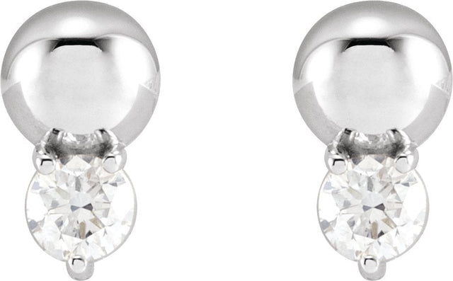 Platinum Round Natural Diamond Accented Bead Earrings - view 2