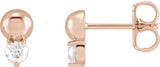 14K Gold Round Natural Diamond Accented Bead Earrings - Rose Gold