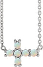 Platinum Round Natural White Opal Sideways Cross Necklace