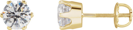 14K Gold White Cubic Zirconia Round 6-Prong Stud Earrings - Yellow Gold