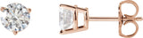 14K Gold Natural Diamond Round 3-Prong Stud Earrings - Rose Gold