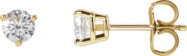 14K Gold Natural Diamond Round 3-Prong Stud Earrings - Yellow Gold